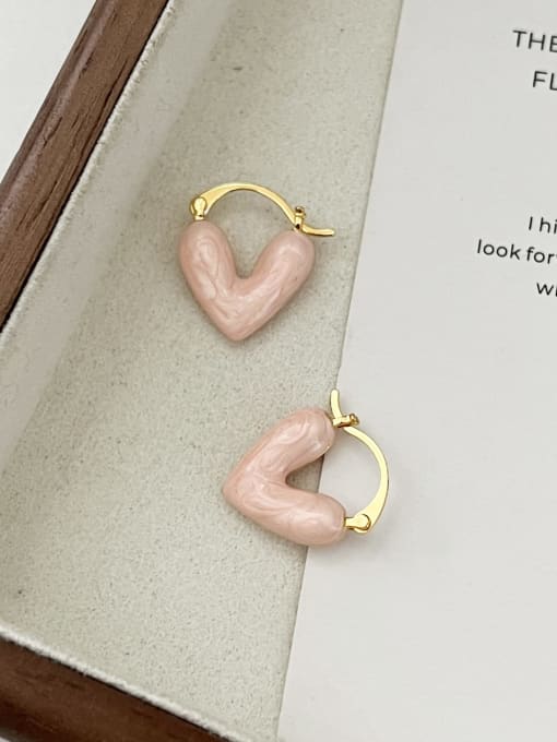14k gold [pearl pink] Brass Enamel Heart Minimalist Huggie Earring